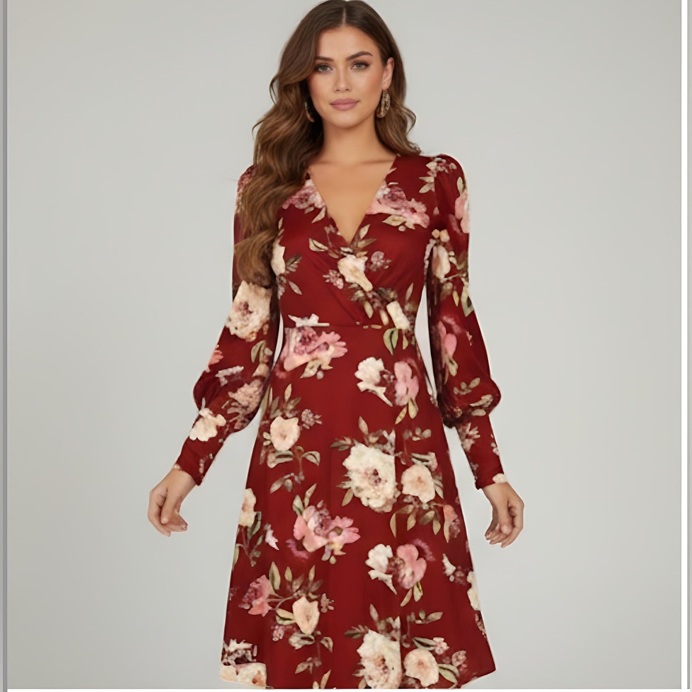 Boho Rose Floral Print Wrap Dress